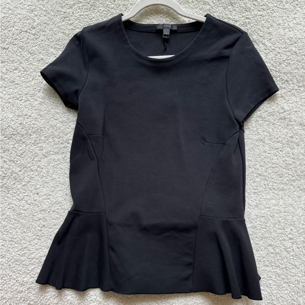 J Crew Black Short Sleeve Peplum Top